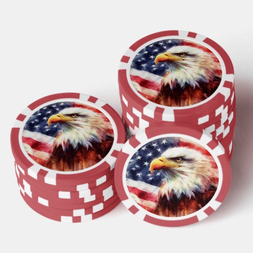 Bald Eagle with United States of America flag Poker Chips