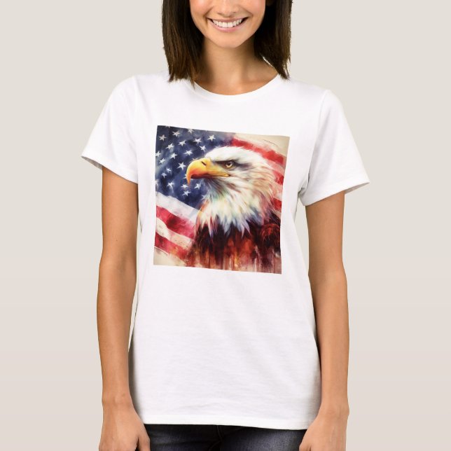 Bald Eagle with United States of America flag T-Shirt (Front)