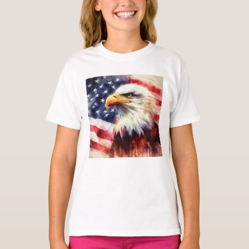 Bald Eagle with United States of America flag T_Shirt