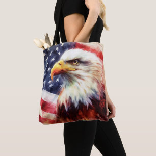 Bald Eagle with United States of America flag Tote Bag