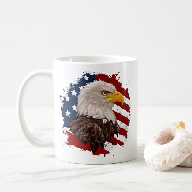 Bald Eagle with USA Flag Patriotic Mug (With Donut)