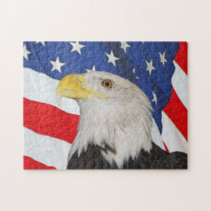 Bald Eagle With Waving Flag of the United States Jigsaw Puzzle