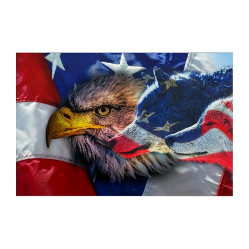 Bald Eagle Wolf American Flag Acrylic Print