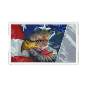 Bald Eagle Wolf American Flag Acrylic Tray