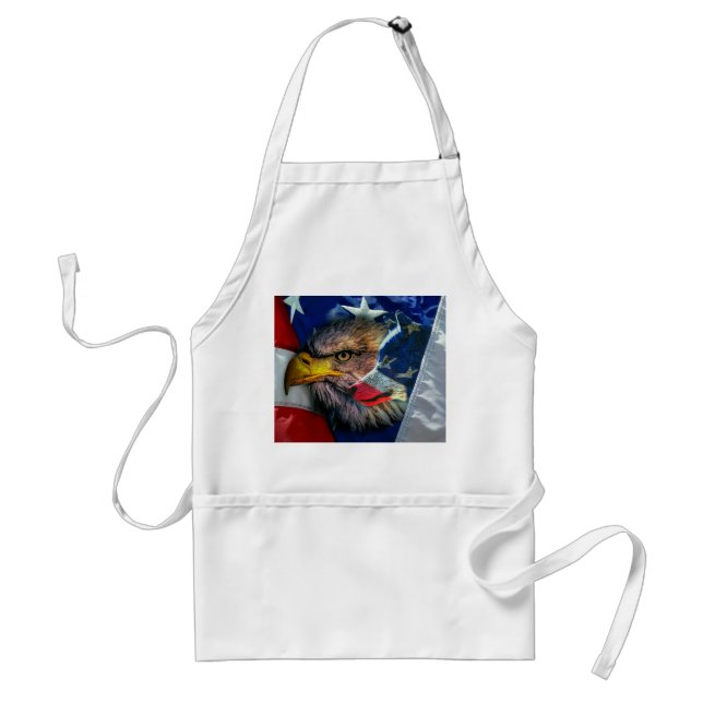 Bald Eagle Wolf American Flag Adult Apron (Front)