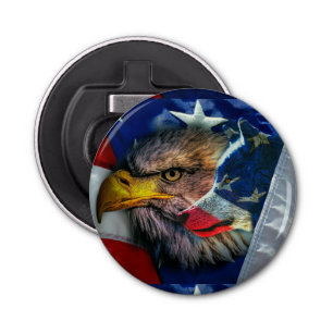 Bald Eagle Wolf American Flag Bottle Opener