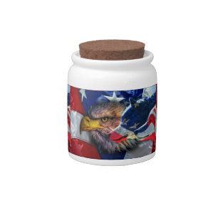 Bald Eagle Wolf American Flag Candy Jar