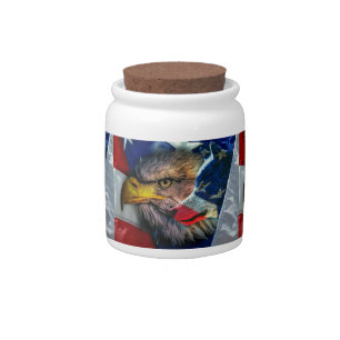 Bald Eagle Wolf American Flag Candy Jar