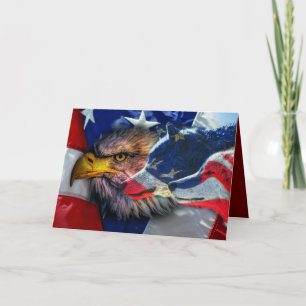Bald Eagle Wolf American Flag Card