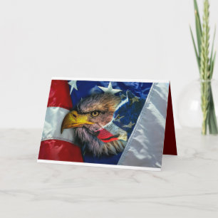 Bald Eagle Wolf American Flag Card