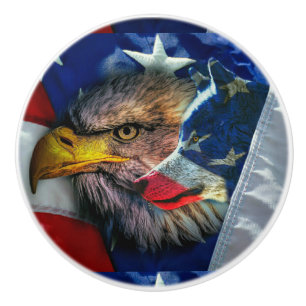 Bald Eagle Wolf American Flag Ceramic Knob