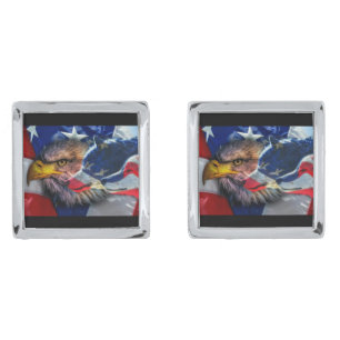 Bald Eagle Wolf American Flag Cufflinks