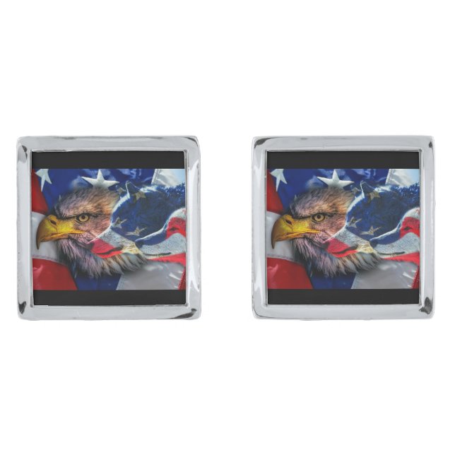 Bald Eagle Wolf American Flag Cufflinks (Front)