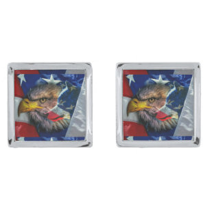 Bald Eagle Wolf American Flag Cufflinks