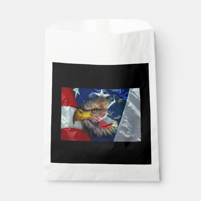 Bald Eagle Wolf American Flag Favor Bag (Front)