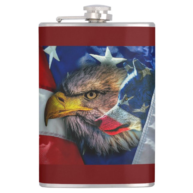 Bald Eagle Wolf American Flag Flask (Front)