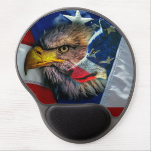 Bald Eagle Wolf American Flag Gel Mouse Pad