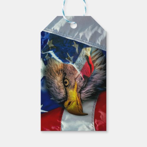 Bald Eagle Wolf American Flag Gift Tags