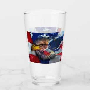Bald Eagle Wolf American Flag Glass