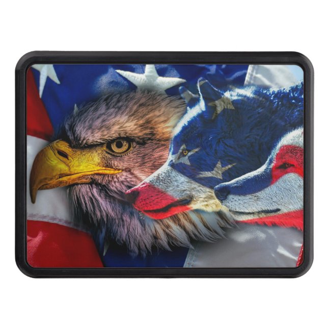 Bald Eagle Wolf American Flag Hitch Cover (Front)
