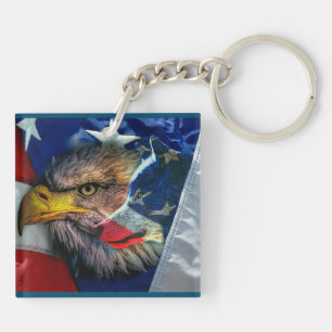Bald Eagle Wolf American Flag Keychain