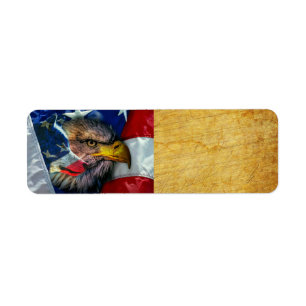 Bald Eagle Wolf American Flag Label