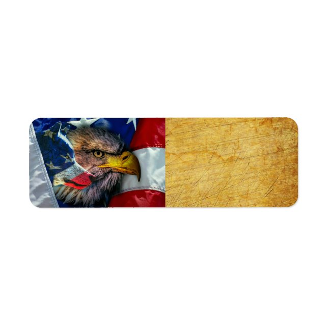 Bald Eagle Wolf American Flag Label (Front)