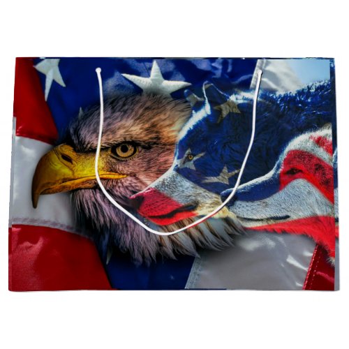Bald Eagle Wolf American Flag Large Gift Bag
