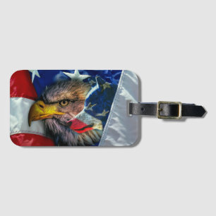 Bald Eagle Wolf American Flag Luggage Tag