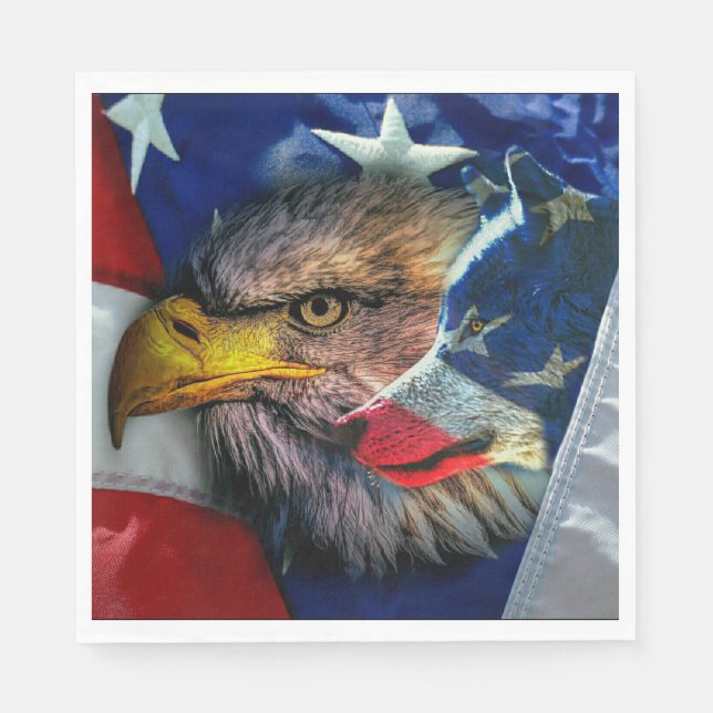 Bald Eagle Wolf American Flag Napkins (Front)