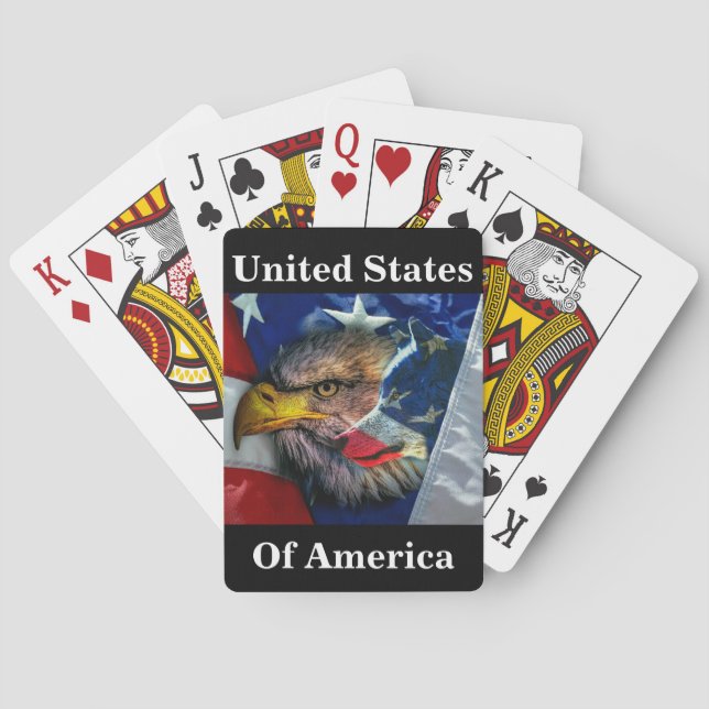 Bald Eagle Wolf American Flag Poker Cards (Back)