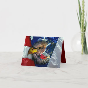 Bald Eagle Wolf American Flag Thank You Card