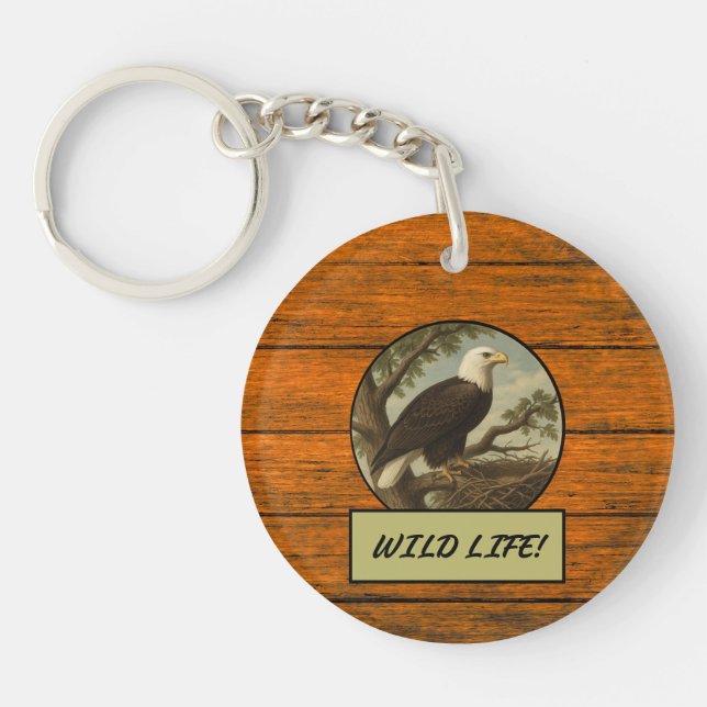 Bald Eagle Wood Grain Acrylic Keychain (Front)