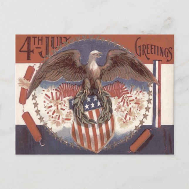Bald Eagle Wreath American Shield Fireworks Postcard (Front)