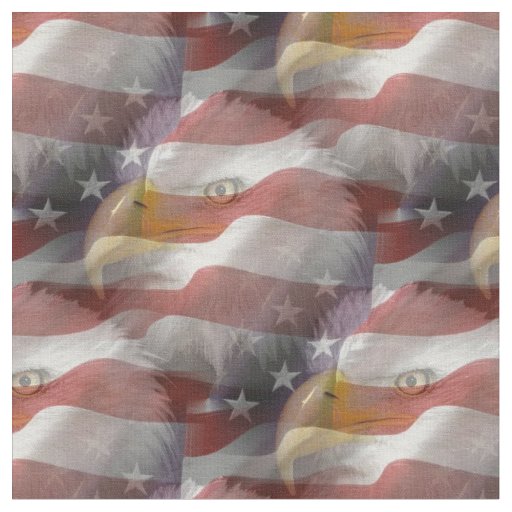 Bald Eagles & American Flags Patriotic Collage Fabric