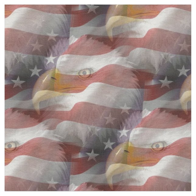 Bald Eagles & American Flags Patriotic Collage Fabric (Close Up)