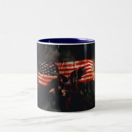 Bald Eagles Black Bear Wolf American Flag Mug