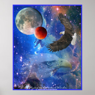 Bald Eagles, Space, Planets, Galaxies Art Poster