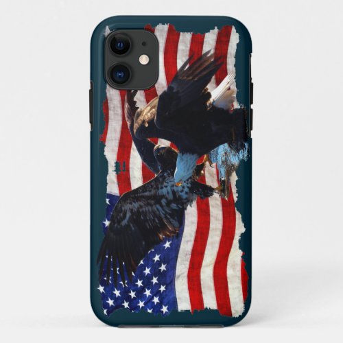 Bald Eagles Tattered US Flag Patriotic Design iPhone 11 Case
