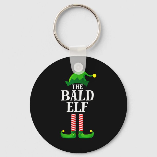Bald Elf Matching Family Group Christmas Party Pyj Keychain (Front)