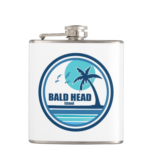 Bald Head Island North Carolina Palm Tree Birds Flask (Front)