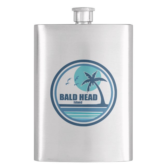 Bald Head Island North Carolina Palm Tree Birds Flask (Front)