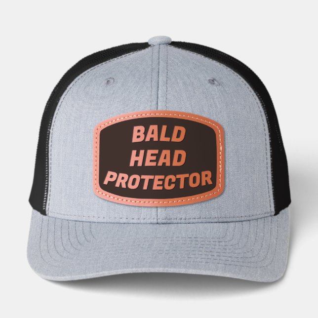 BALD HEAD PROTECTOR Funny Humorous Leather Patch Hat (Front)