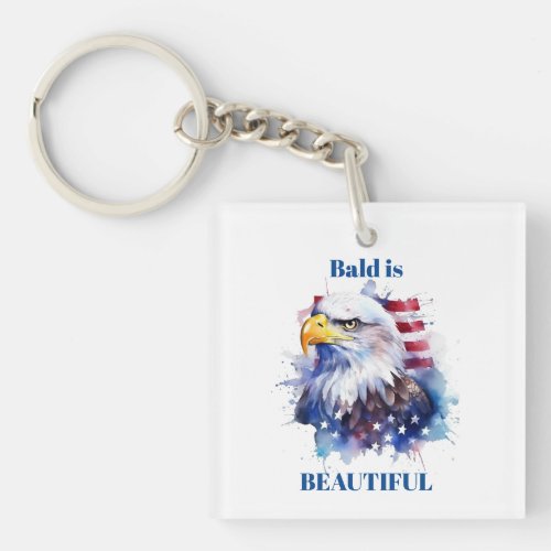 Bald is beautiful Flag of the USA Keychain