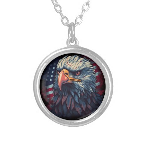 Bald is beautiful Flag of the USA Silver Plated Necklace