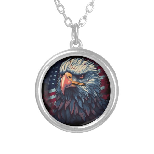Bald is beautiful Flag of the USA Silver Plated Necklace (Front)