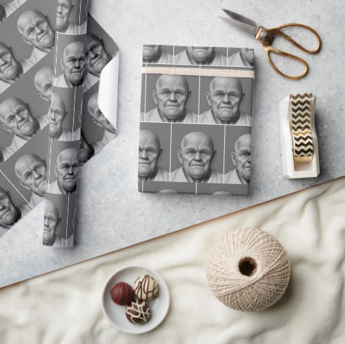 Bald Old Man on Gray Wrapping Paper