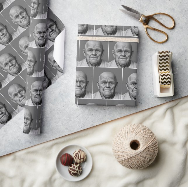 Bald Old Man on Gray Wrapping Paper (Crafts)