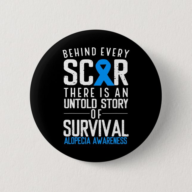 Baldness Hair Loss Blue Ribbon Alopecia Areata Awa Button (Front)