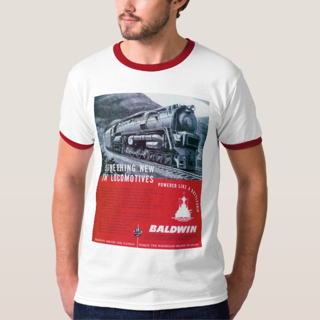 Baldwin Locomotive S-2 Steam Locomotive Ringer T-Shirt (Front)